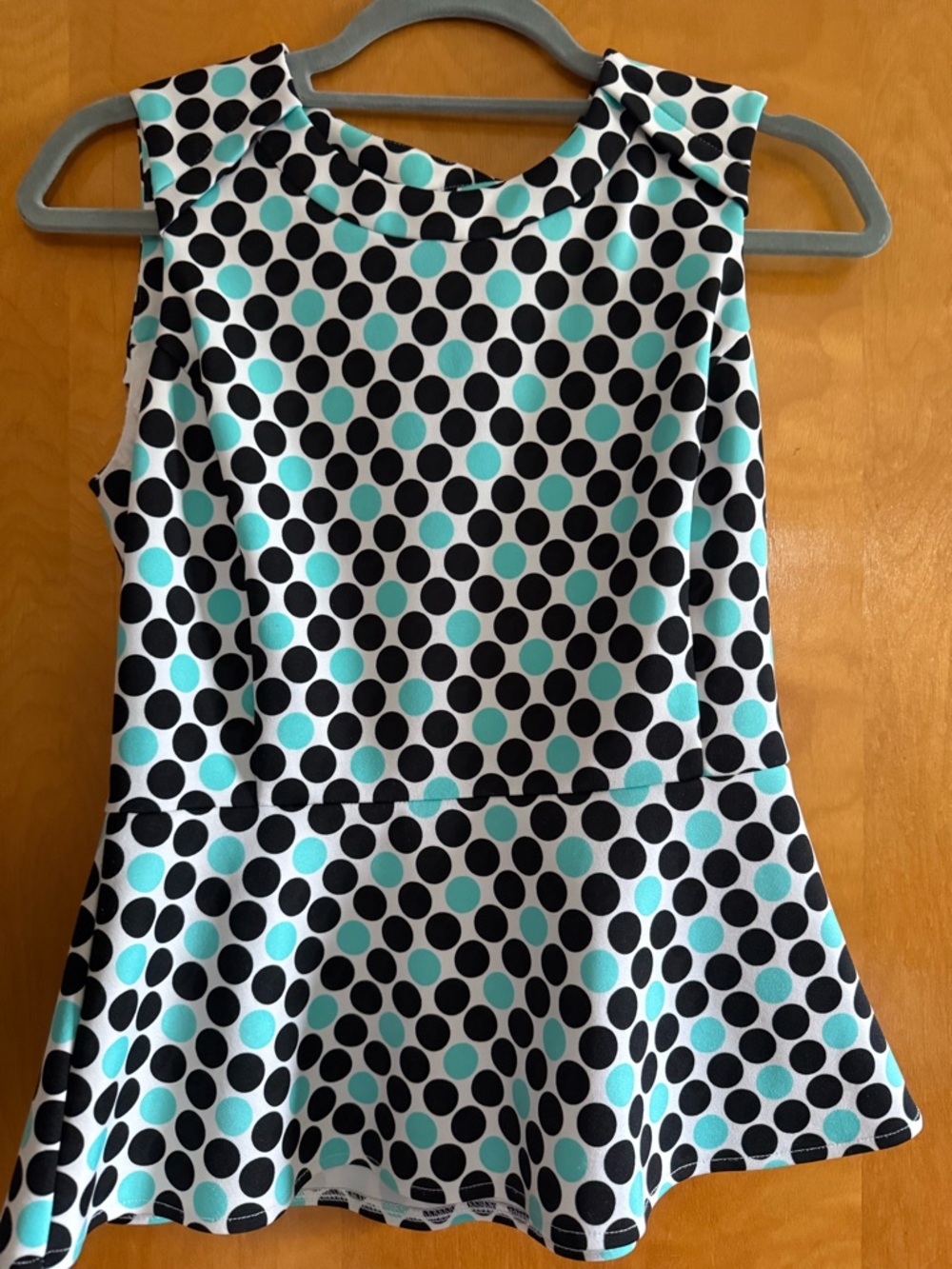 Worthington Polka Dot Fit & Flare Top | Black White & Teal | Size Small